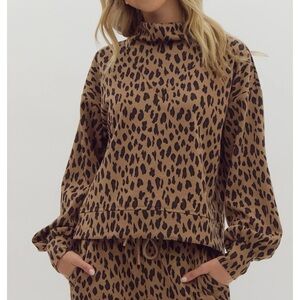 Entro Tan Leopard Print Cowl Neck Sweatshirt
